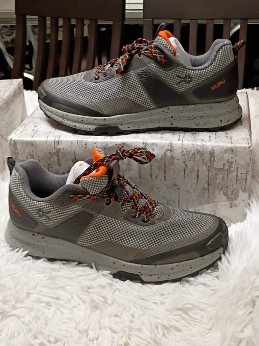 KURU Atom Men's Hiking Shoes in Gray & Orange Highlights Plantar Fascitis SZ 9.5
